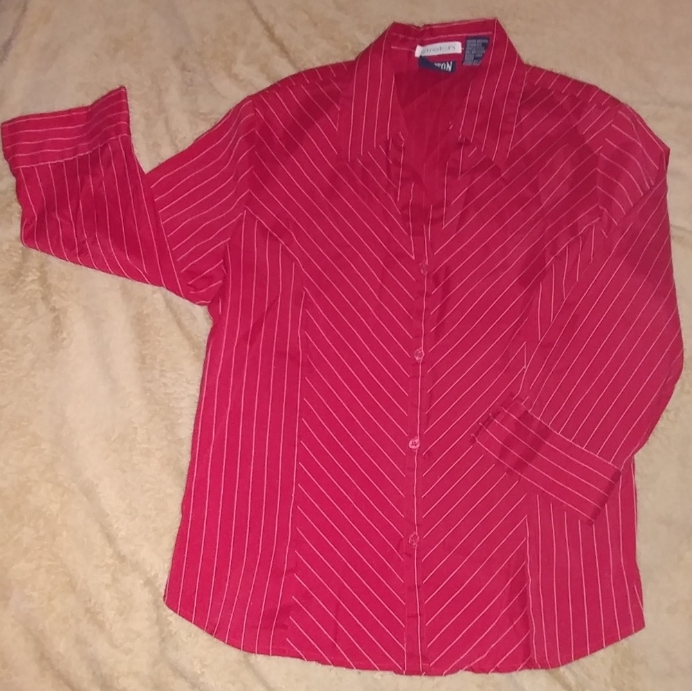 Women's Button Down Red w/White Pinstripes